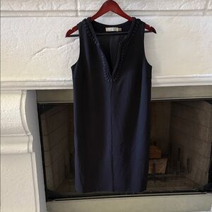 Sleeveless Shift Dress with Decorative V-Neck